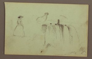 Chodząca dziewczyna, przyczajony kurczak i amerykański wodospad na rzece Niagara autorstwa Frederic Edwin Church