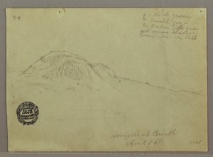 Rysunek, nagie wzgórze, Akropol w Koryncie, Grecja, kwiecień 1869 r. autorstwa Frederic Edwin Church