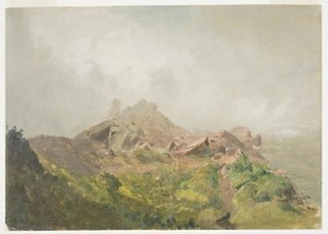 Rysunek, Podstawa wodospadu American Fall, Niagara, 1856-58 autorstwa Frederic Edwin Church