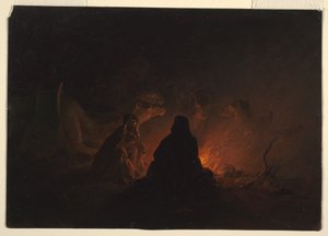 Rysunek, Beduini w obozie nocą, luty lub marzec 1868 r. autorstwa Frederic Edwin Church