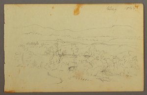 Rysunek, szeroka dolina z farmami, 1844 r. autorstwa Frederic Edwin Church