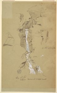 Rysunek, kaskada między Ceppo Morelli i Macugnaga autorstwa Frederic Edwin Church