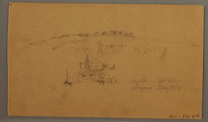 Rysunek, zamek, minaret, żaglówki, dom, maj 1868 r. autorstwa Frederic Edwin Church
