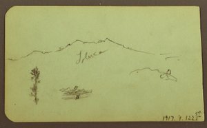 Rysunek, Kościół; Verso: Krajobraz górski, "Taluca", 1883 r. autorstwa Frederic Edwin Church