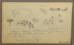 Rysunek, Kościół, wieże; Verso: Postacie w kajaku, Szkice botaniczne, 1857 autorstwa Frederic Edwin Church