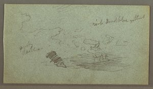 Rysunek, Chmury nad pasmem wzgórz, niskie słońce, prawdopodobnie 1874 r. autorstwa Frederic Edwin Church