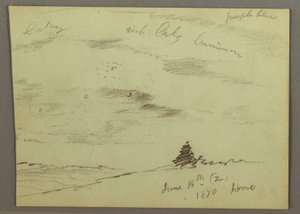 Rysunek, pochmurne niebo, zbocze wzgórza, 1870 r. autorstwa Frederic Edwin Church