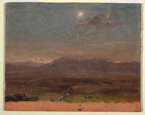 Rysunek, Kolumbia lub Ekwador, góry, światło księżyca, 1853 lub 1857 r. autorstwa Frederic Edwin Church