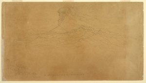 Rysunek przedstawiający wulkan Cotapaxi wybuchający za pasmami górskimi, Ekwador, 1857 r. autorstwa Frederic Edwin Church