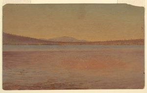 Rysunek, Odległy widok na góry Katahdin i podróżnika z jeziora Millinocket, 1870-80 autorstwa Frederic Edwin Church