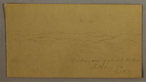 Rysunek, Odległy widok na górę Saddleback, Maine, 1 października 1867 r. autorstwa Frederic Edwin Church