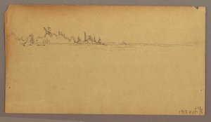 Rysunek, Podwójna tęcza nad wodospadem, rzeka Niagara, prawdopodobnie 1858 r. autorstwa Frederic Edwin Church
