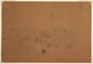 Rysunek, przewrócona kolumna, świątynia Zeusa Olimpijskiego, Ateny, 24 kwietnia 1869 r. autorstwa Frederic Edwin Church