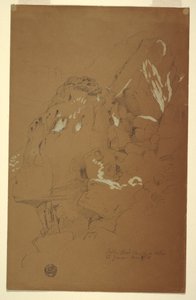 Rysunek, Upadła skała złapana na gruzach, El Yemen, 2 marca 1868 r. autorstwa Frederic Edwin Church