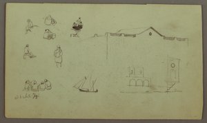 Rysunek, studia postaci, żaglówka, studia architektoniczne, prawdopodobnie 1868 r. autorstwa Frederic Edwin Church