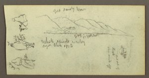 Rysunek, studium postaci, pasmo górskie, prawdopodobnie 1868 r. autorstwa Frederic Edwin Church