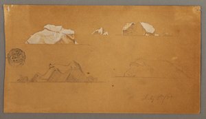 Rysunek, pływające góry lodowe, 5 lipca 1859 r. autorstwa Frederic Edwin Church