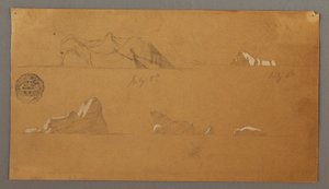 Rysunek, Pływające góry lodowe, 5 i 6 lipca 1859 r. autorstwa Frederic Edwin Church