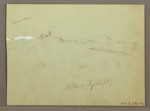 Rysunek, Stado owiec i pasterz, ośnieżone pasma górskie, kwiecień 1869 r. autorstwa Frederic Edwin Church