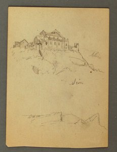 Rysunek, Fortyfikacja klifów, Sion, dolina Rodanu, prawdopodobnie 1868 r. autorstwa Frederic Edwin Church