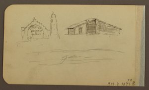 Rysunek, ogród, dom, Cuautla; Verso: kościół, stodoła, Cuautla, luty 1885 r. autorstwa Frederic Edwin Church