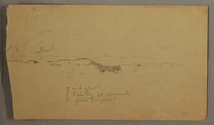 Rysunek, wzgórza, tęcza, prawdopodobnie 1865-66 autorstwa Frederic Edwin Church
