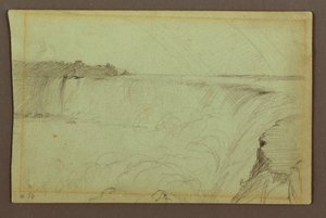 Rysunek, Wodospad Podkowa z podwójną tęczą, rzeka Niagara, Kanada, 1856 r. autorstwa Frederic Edwin Church