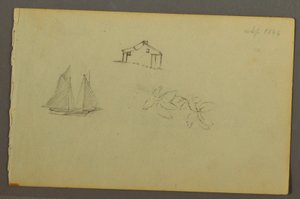 Rysunek, Dom, żaglówka, roślina, wrzesień 1844 r. autorstwa Frederic Edwin Church