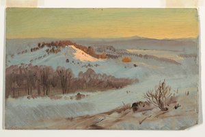 Rysunek, dolina Hudson, Nowy Jork zimą, 1869-70 autorstwa Frederic Edwin Church