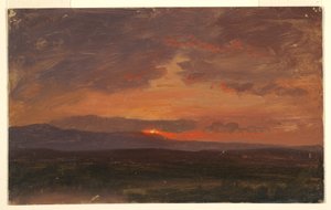Rysunek przedstawiający dolinę Hudson w stanie Nowy Jork ze słońcem zachodzącym za górami Catskill, 1855-65 autorstwa Frederic Edwin Church