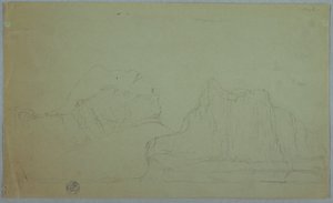 Rysunek, góra lodowa z dwoma szczytami, czerwiec lub lipiec 1859 r. autorstwa Frederic Edwin Church