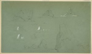 Rysunek, Góry lodowe, 7 i 9 lipca 1859 r. autorstwa Frederic Edwin Church