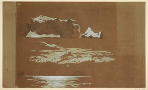Rysunek, góry lodowe w pobliżu przylądka St. John i wyspy Gull, Nowa Fundlandia, 4 lipca 1859 r. autorstwa Frederic Edwin Church