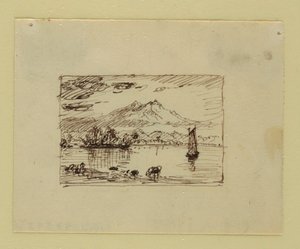Rysunek, wyimaginowany krajobraz, ok. 1850 r. autorstwa Frederic Edwin Church