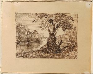 Rysunek, Wyimaginowany krajobraz rzeczny, ok. 1870-73 autorstwa Frederic Edwin Church