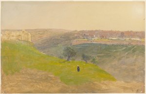 Rysunek przedstawiający Jerozolimę z Góry Oliwnej, marzec 1868 r. autorstwa Frederic Edwin Church