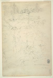 Rysunek, wodospad Kaaterskill, góry Catskill, Nowy Jork, lipiec 1844 r. autorstwa Frederic Edwin Church