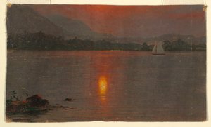 Rysunek, jezioro Millinocket, zachód słońca, 1870-80 autorstwa Frederic Edwin Church