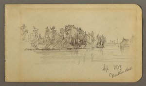 Rysunek, Jezioro i zalesiony brzeg, 1878 r. autorstwa Frederic Edwin Church