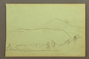 Rysunek, jezioro, pasmo wzgórz, prawdopodobnie 1856 r. autorstwa Frederic Edwin Church