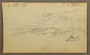 Rysunek, Krajobraz; Verso: Łódź, Szkice botaniczne, 1857 r. autorstwa Frederic Edwin Church
