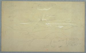 Rysunek, Krajobraz o zachodzie słońca, Jamajka, lipiec 1865 r. autorstwa Frederic Edwin Church