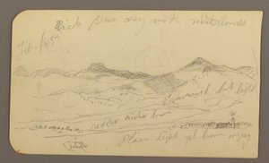 Rysunek, krajobraz, domy; Verso: wierzchołek drzewa, luty 1885 r. autorstwa Frederic Edwin Church