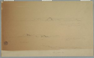 Rysunek, Krajobraz w pobliżu wyspy Fogo, Brimstone, Head, Change Island Rocks, 2 lipca 1869 r. autorstwa Frederic Edwin Church