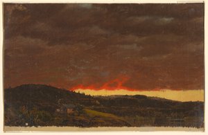 Rysunek, Pejzaż, zachód słońca, ok. 1845 r. autorstwa Frederic Edwin Church