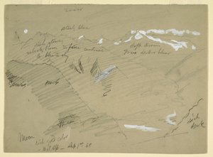 Rysunek, Krajobrazy w Alpach Berneńskich, w pobliżu Bel Alp, Szwajcaria, wrzesień 1868 r. autorstwa Frederic Edwin Church