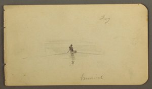 Rysunek, mężczyzna w kajaku, prawdopodobnie 1878 r. autorstwa Frederic Edwin Church