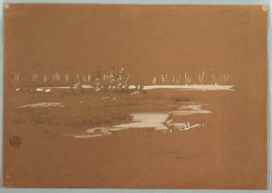 Rysunek, bagnisty krajobraz w pobliżu Millinocket, 20 września 1878 r. autorstwa Frederic Edwin Church