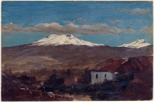Rysunek przedstawiający górę Chimborazo widzianą z Riobamby w Ekwadorze, 1857 r. autorstwa Frederic Edwin Church