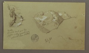 Rysunek, szczyty górskie, rzeka, lipiec 1868 r. autorstwa Frederic Edwin Church